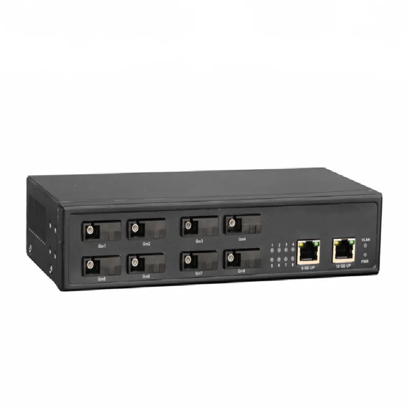 12v 2a 8 ports FX SC LC LX optical fiber switch with 2 gigabit utp uplink