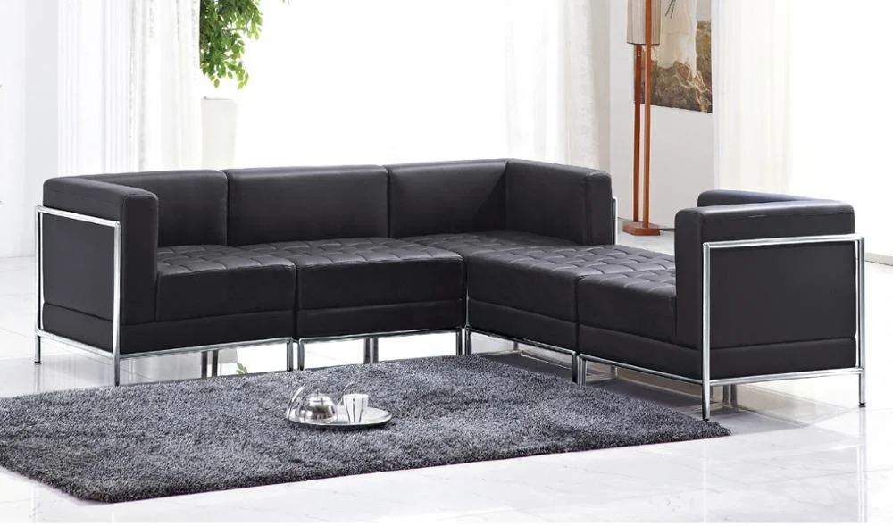 Modern Home Design Chesterfield Sofa Set Stainless Steel Genuine Leather Office Public L Sectional Modular Combination Sofa sets