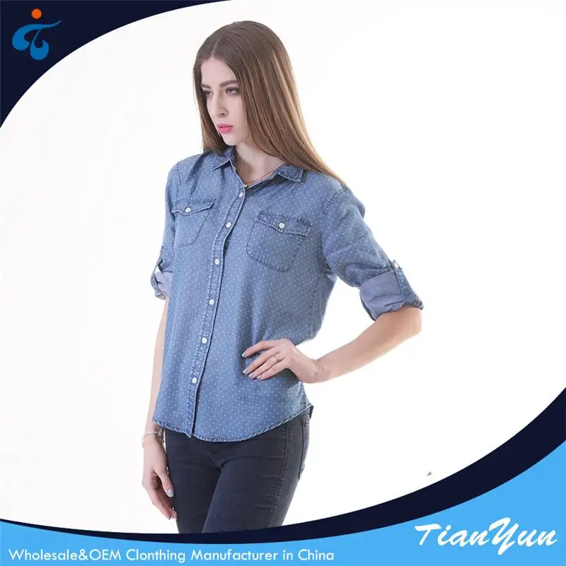 Different kinds of printed denim women vintage casual simple blouse patterns designs