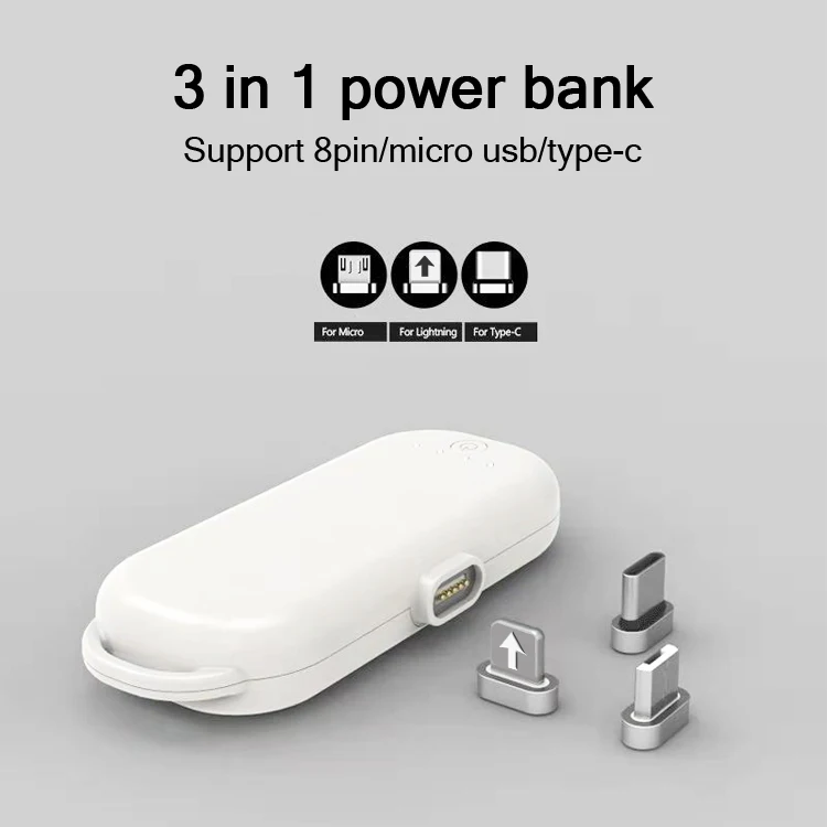 
Mini portable magnetic power bank with 3 in 1 usb magnet charging cable for phone emergency charging 