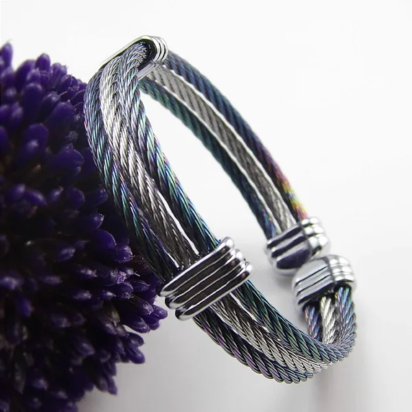 Spring Wire Titanium Stainless Steel Adjustable Hemp Rope Cable Bangle Bracelet