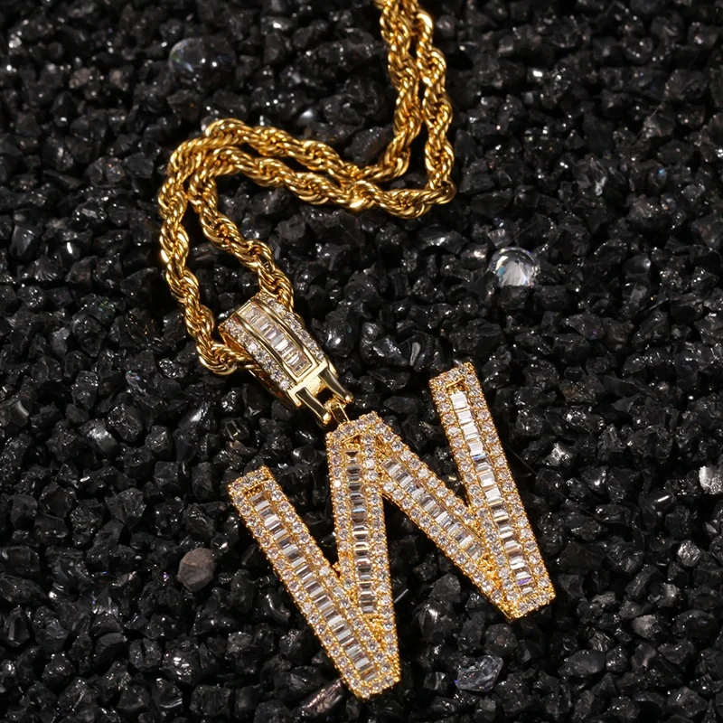 Misterjewelry baguette jewelry wholesale custom diamond letter initial pendant necklace