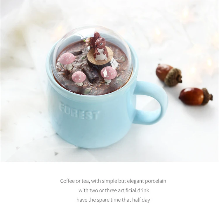 Custom Gift Forest Animal Micro landscape Ceramic Cup Decorating Big Belly Coffee Mug with Logo Bubble Tea Cup