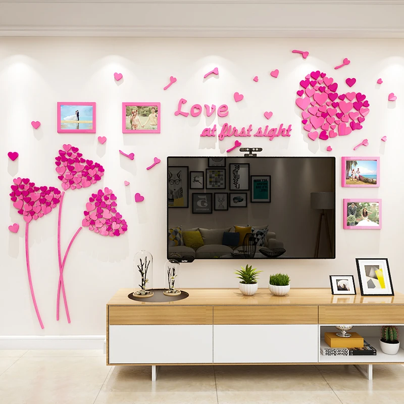 Love flower photo frame 3D Acrylic wall stickers TV background decoration 3D wall stickers home decor sticker