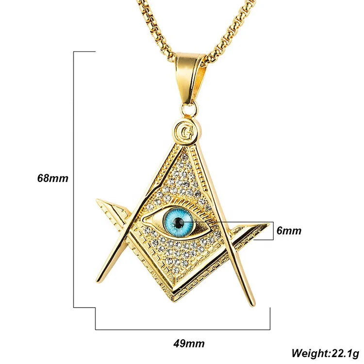 Marlary Latest Fashion Charming Masonic Designs Zircon Diamond Eye Pendant Wholesale Steel Masonic Pendant