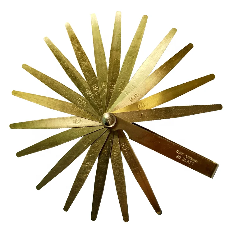 Good quality gap blades brass feeler gauge set 20blades/set measuring range 0.05 to 1.00mm