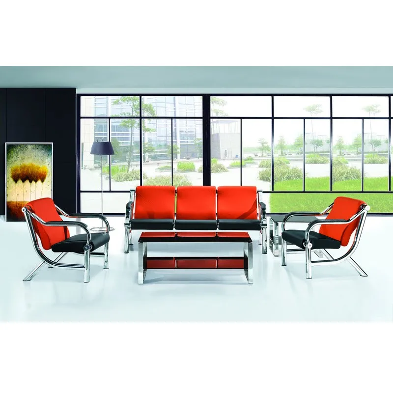 Металлические ножки, черный кожаный полиуретан, 123 мест, офисный диван для стойки