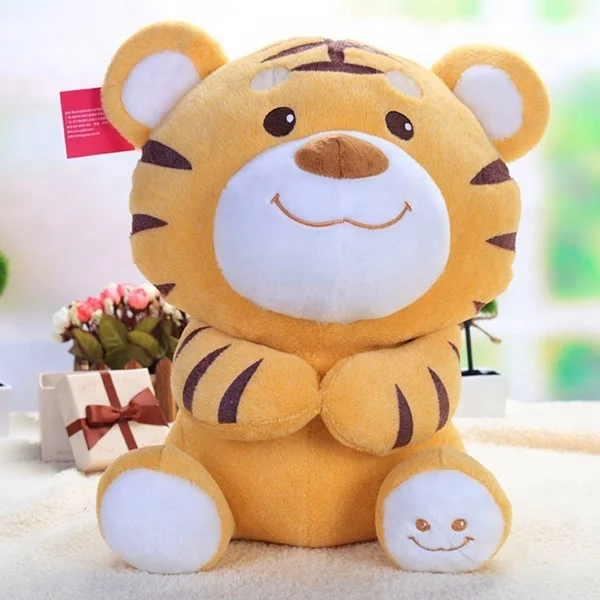 Kids Cartoon Smile Tiger Plush Toy With Embroider LOGO Personalized Custom New Cute Stuffed Animal Plush Baby Soft Tiger Toy