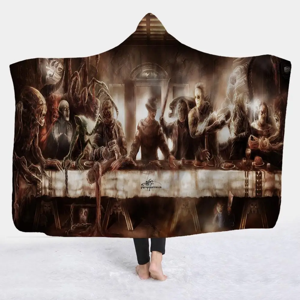 High Quality Hooded Blanket Horror Movie Printed Blanket Magic Cloak Thickened Double-Layered Plush Children Adults Nap Blanket