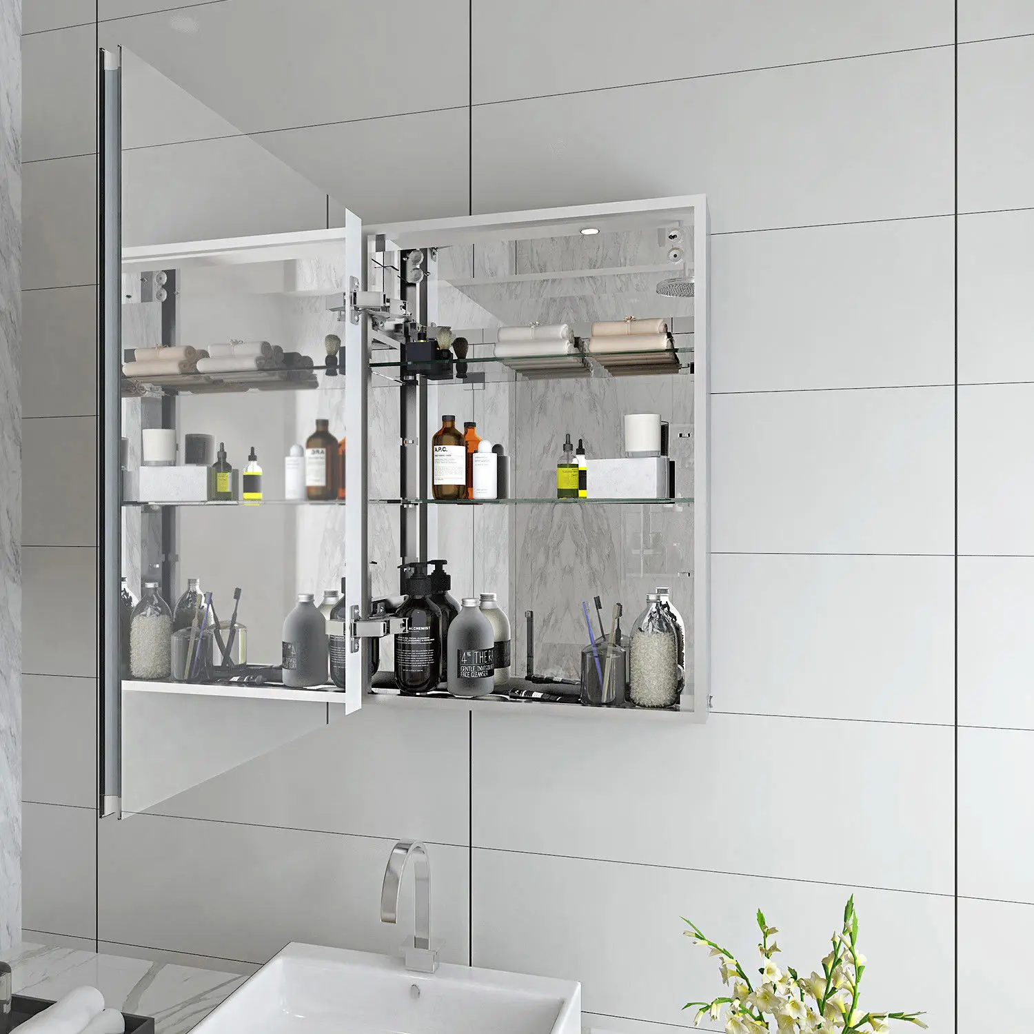 600*450mm LED Illuminated Bathroom Mirror Cabinet Aluminum Bathroom Mirror Spot Lights With Demister Pad