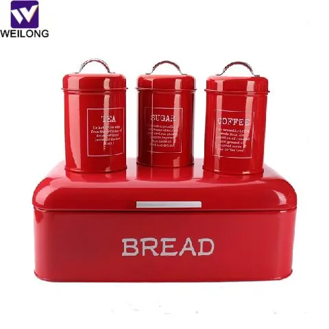 Mint green set of 4 kitchen bread bin round metal food canister bin