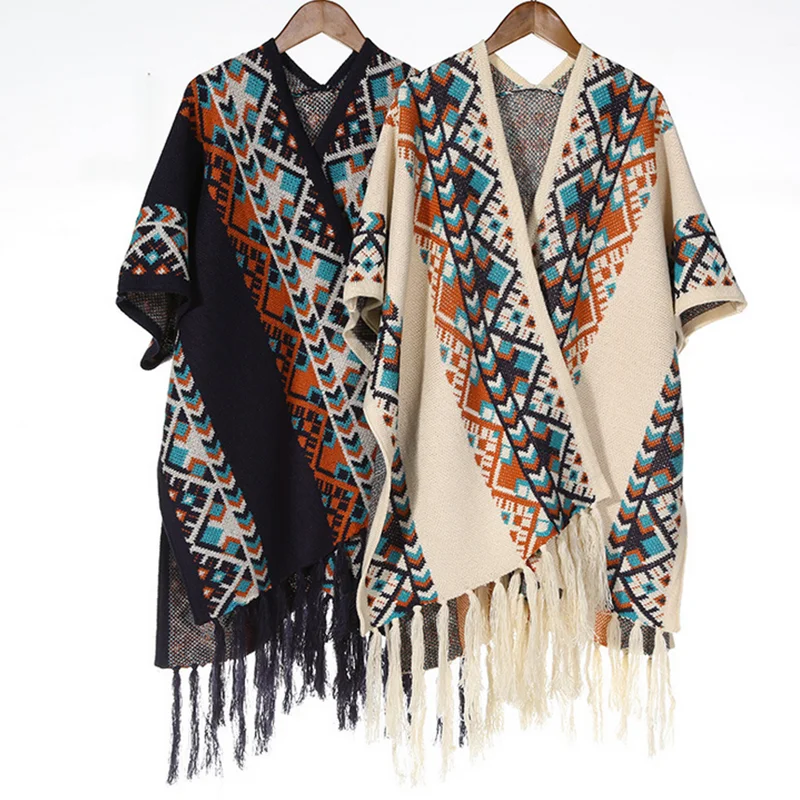 Оптовая продажа, вязаное зимнее пончо для женщин