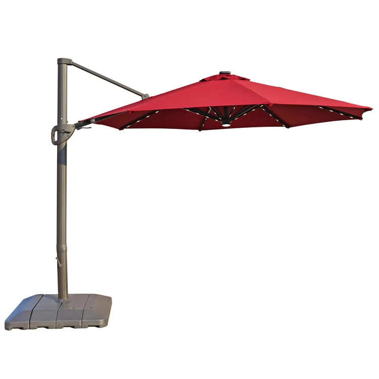 
11FT(3.35M) Round Big Alu Offset Hanging Umbrella With Rotation and Water Filling PlastIc Base Garden Patio Umbrella 