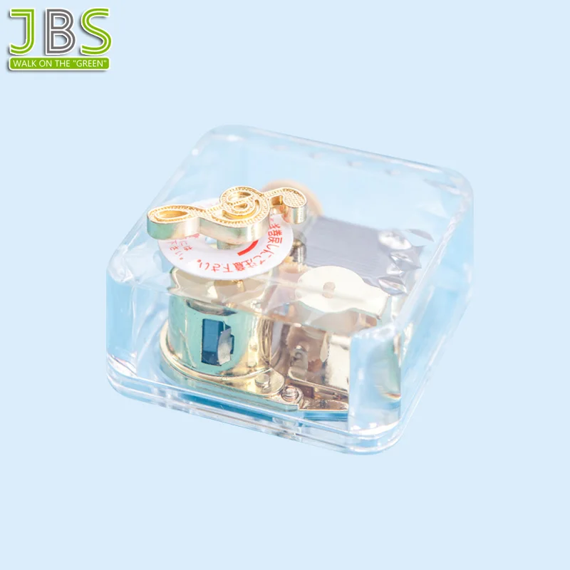 Square Acrylic Small Music Box With Wind Up Mechanism