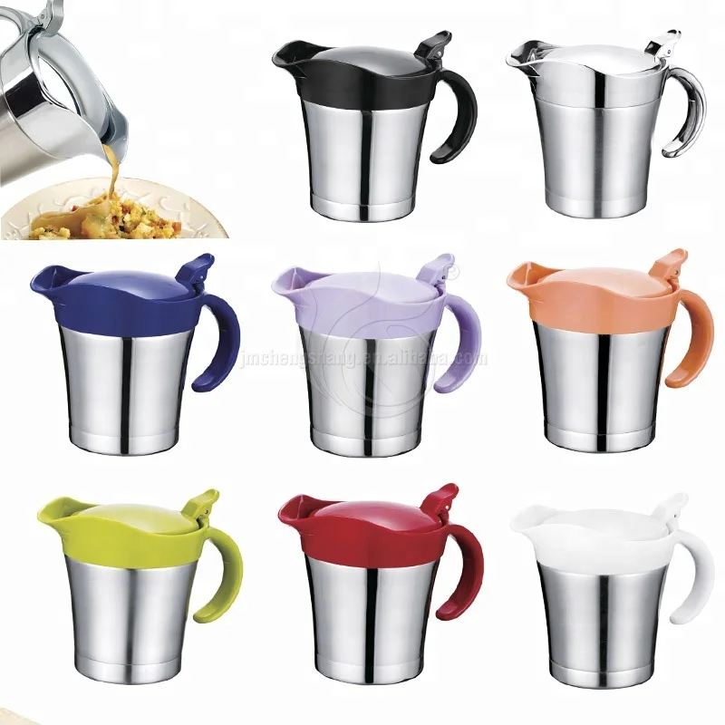 Kitchen Accessory Ergonomic Handle Steak Sauce Pot Gravy Bucket Stainless Steel Sauce Jug Double Insulated Gravy Boat