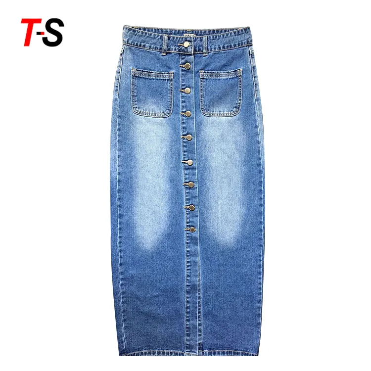 2018 New style high waist large size pencil denim long women skirt