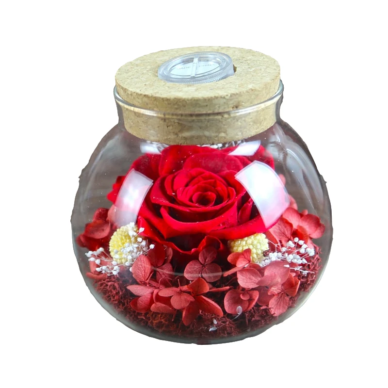 
Japanese Tecnology Preserved Rose Flower in Glass Bottle with LED light for New Year Best Wishes 