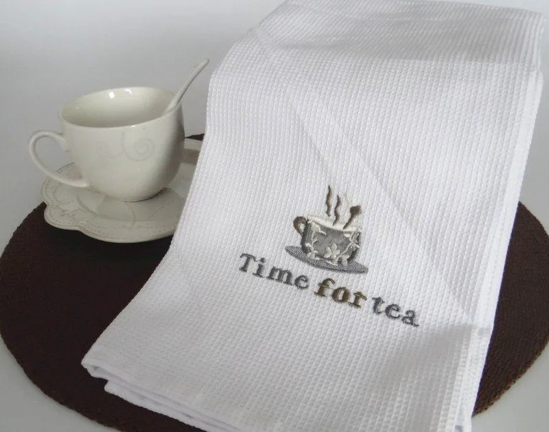 High Quality Custom White Waffle Embroidery Hotel Kitchen Towel Table Napkin