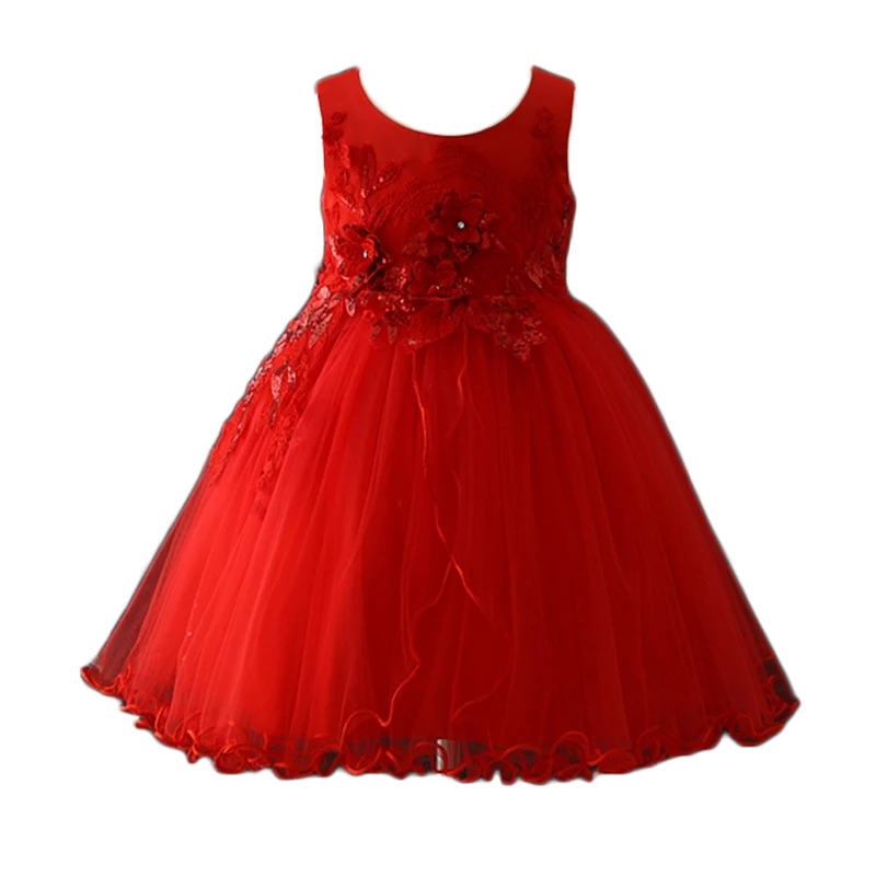 2024 New Design smocked new years eve party dress red fairy princess flower girls party dresses