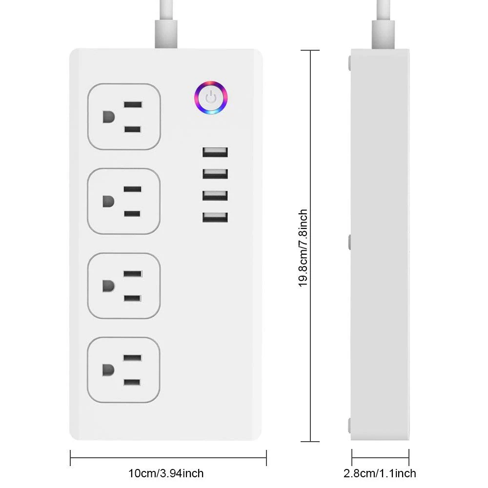 OEM WiFi Smart Power Strip Socket US Extension Cord with 4 Outlets and USB ports