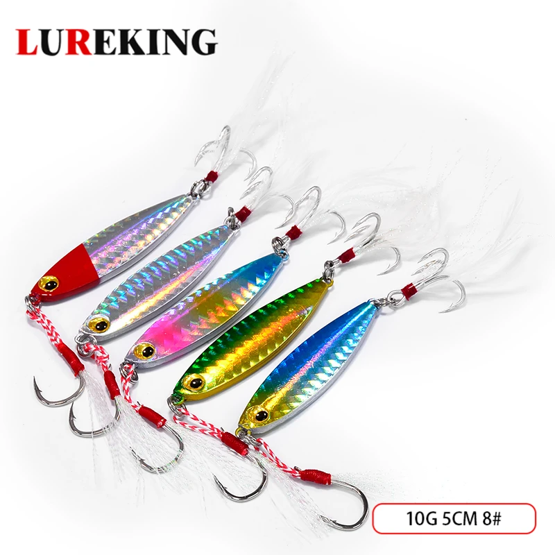 Manufacturer Supply Lureking 10g 50mm Metal Jig Lure , Colorful Jigging Lure With Double Strong Hooks