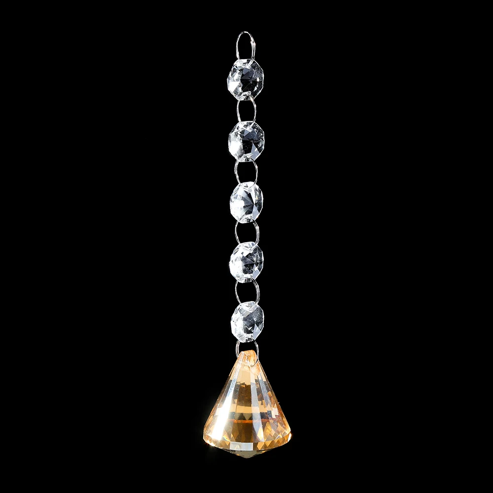 Crystal octagon bead garland chain glass champagne pendant chandelier lamp parts for wedding decor