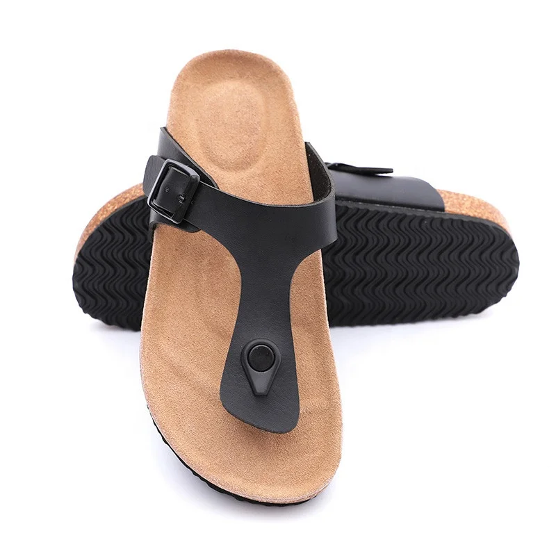 Good Quality Summer Birken Style Bio Cork Outdoor Slippers Flipflops Thong Sandals for Women and Ladies with Leather Insole
