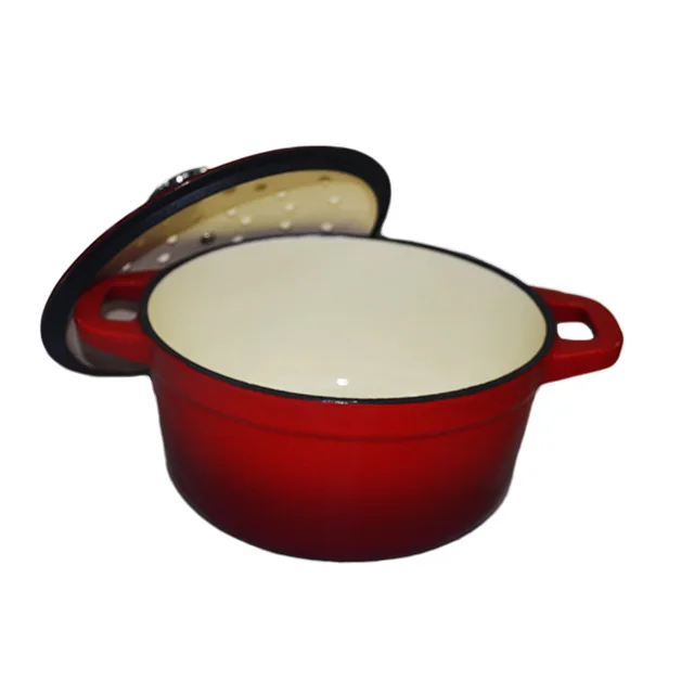 
OEM red color enamel kitchen casserole cast iron frying pan/grill pan/dutch oven with stainless steel knob cookware set 