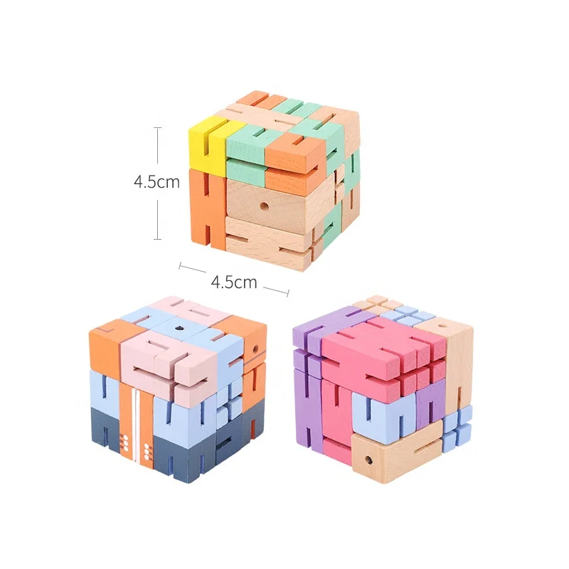  Деревянные игрушечные кубические Пазлы для детей Складной Деревянный робот мужской