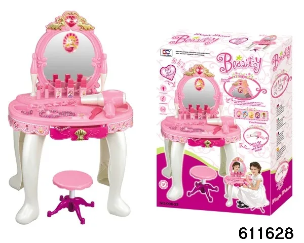 Fashional makeup vanity table mirrored dresser set toys with music and sensor light for girls