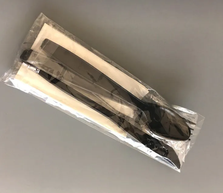 plastic spoons & fork for fast food fork wrapped with napkin plastic cutlery set with napkin