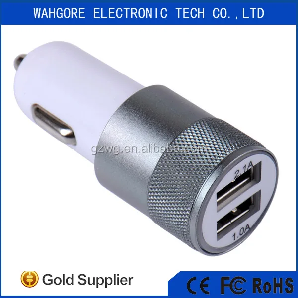 
metal 12V car charger real 2.4A+1A output usb car charger phone car charger 