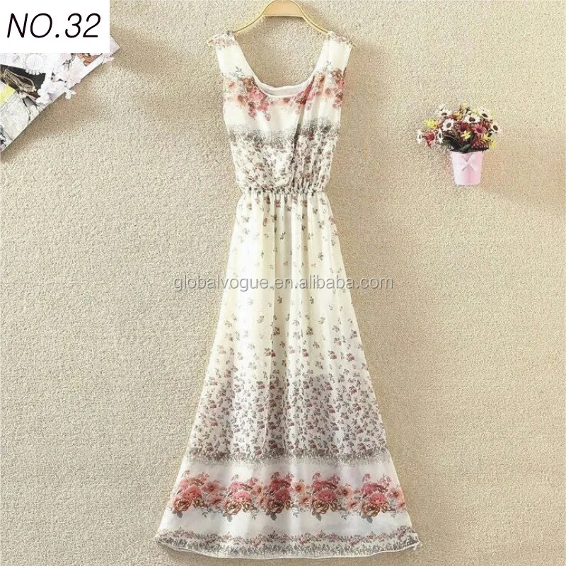 2015 summer hot sales women vacation beach bohemian dress,floral dress sleeveless vest chiffon dress