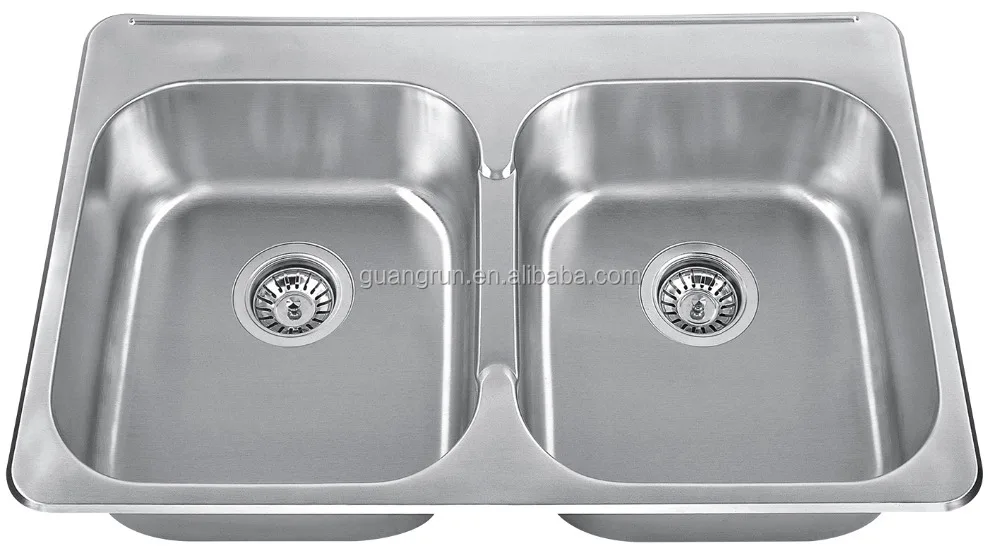 Top Mounted Stainless Steel Double Rectangular Bowl Kitchen Sink GR-631