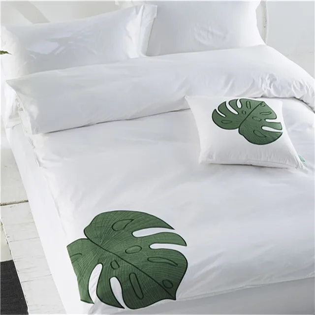100% Cotton Bed Sheet Set and Green Color Home Bedding Set with Southeast Asian Style