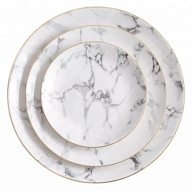 Banquet exquisite marble charger plate japanese antique gold plated dishes