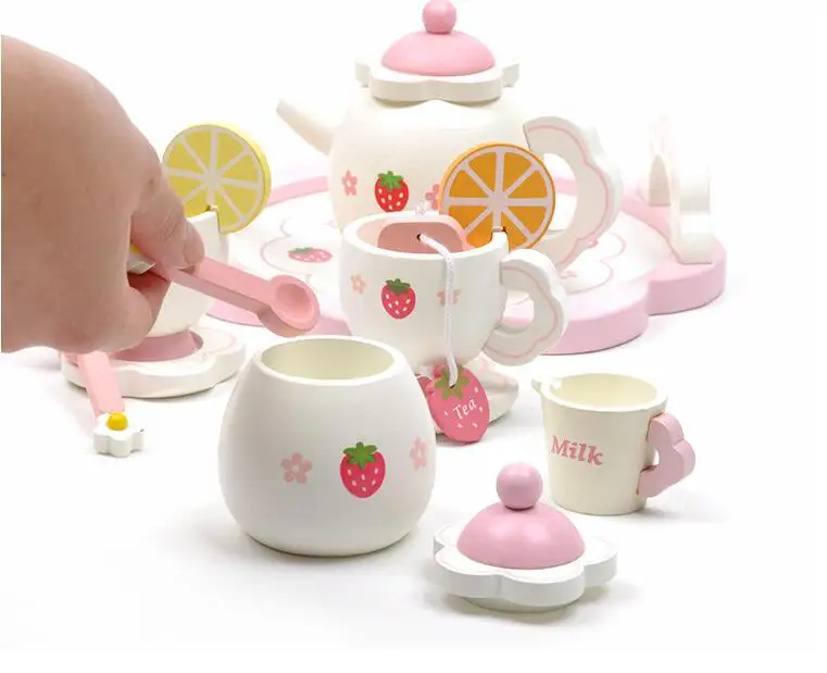 Toys and Hobbies Girls cooking toy high tea set cake tea cup ice cream set pink play wooden toy KKT001M-1