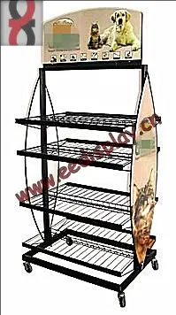 Floor standing promotional pets foods and pets snack display shelf/dog food display rack/custom metal pos display stand