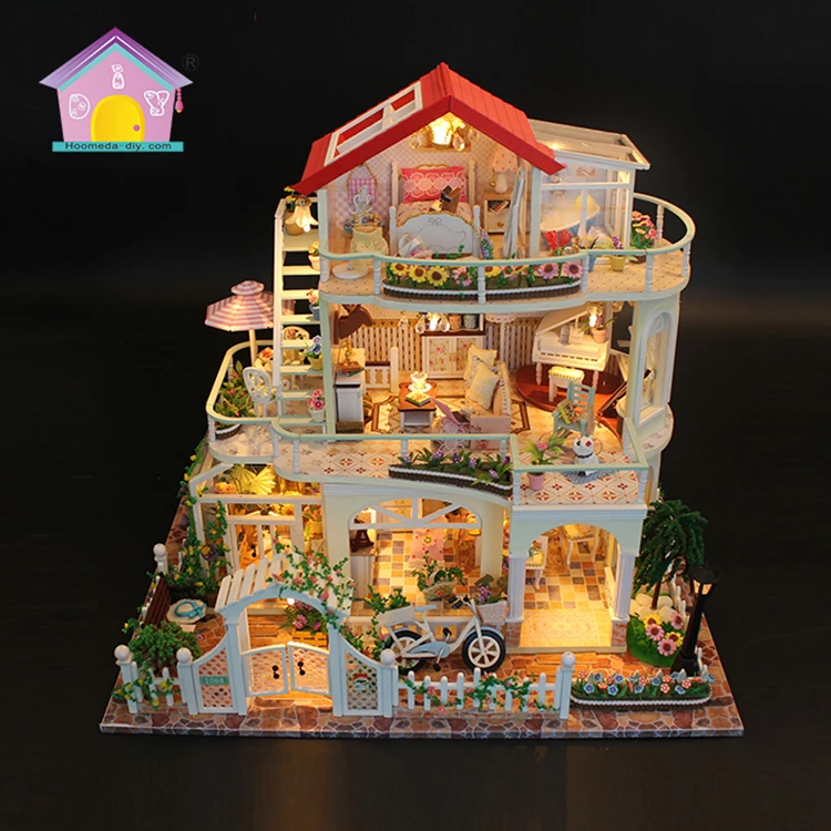 Gift Items Miniature Models Doll House Wooden Diy Birthday Gift Crafts Miniature Dollhouse Wooden With Led For Kids