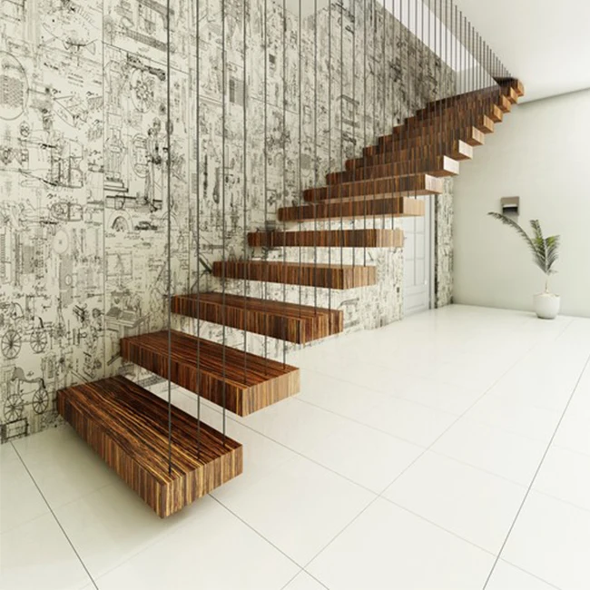 Stair with the solid wood tread brass stair rods patch fitting floating staircase