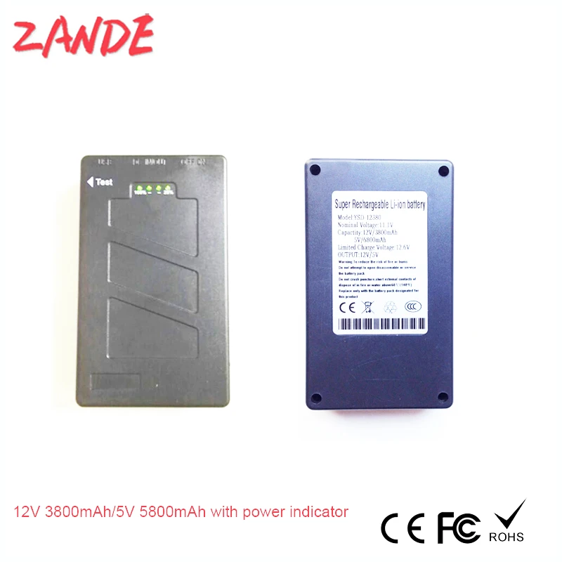 DC 12V 3800mah 5V 6800mah rechargeable lithium battery with power indicator for LED light CCTV Camera