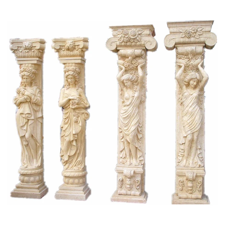High quality marble column statue carved stone pillar stone carved square pillar designs