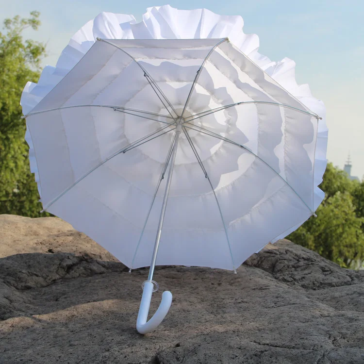 A0250 White Can Can Parasol Umbrella Baby Shower Party Decoration Frill Umbrella