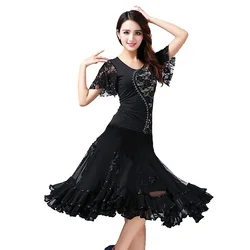 Ballroom Dance Costume Set Waltz Rumba Latin Stage Performance Wear Competition Tops& Skirt Flower Patterns Tango Cha Cha