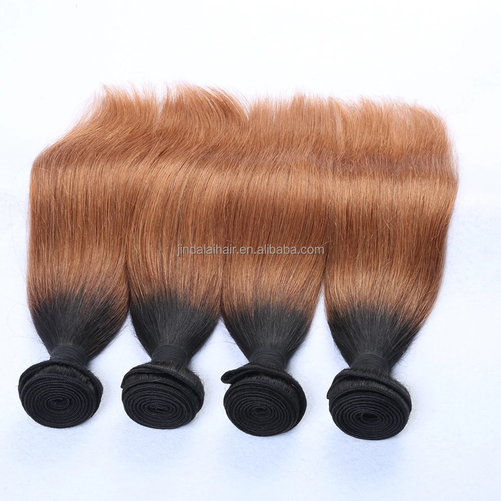 Silky Straight Two Tone Ombre Color Light Brown Remy Human Hair Weaves Wefts