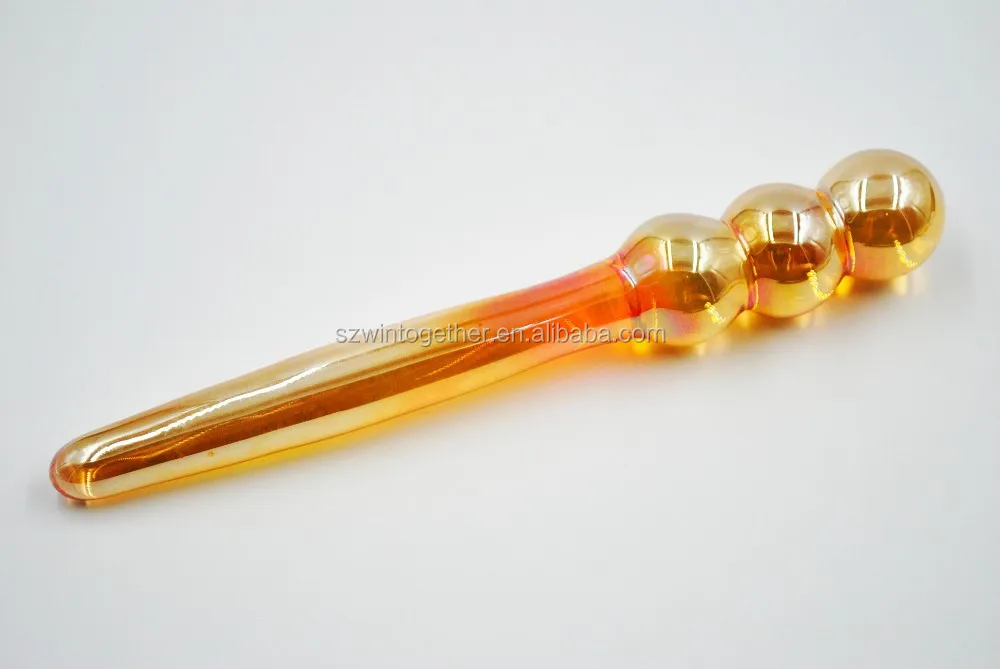 Female Male Masturbation Sex Products Gold Pyrex Glass 3 Beads Crystal Anal Penis Dildo