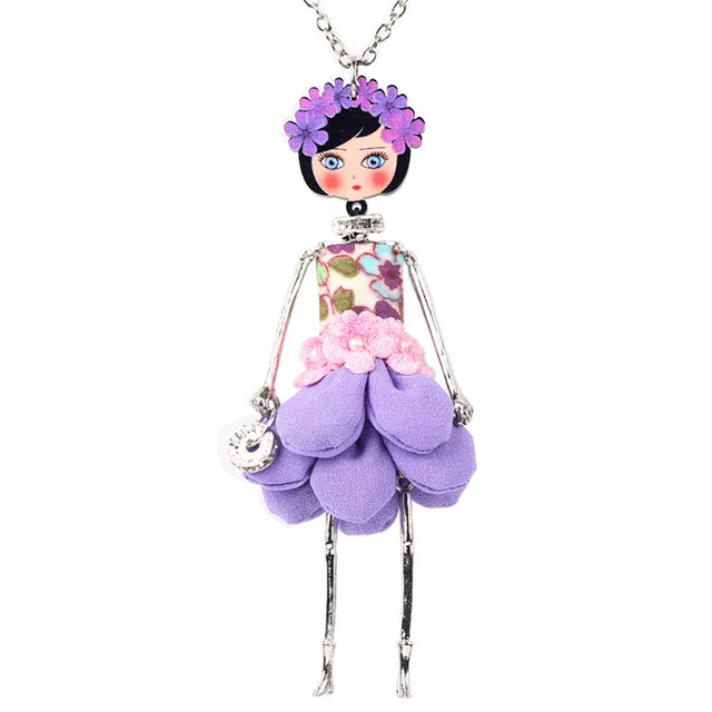 Japanese Style Cute Doll Pendant Necklace Lovey Skirt Doll Necklace Sweater Chain Necklace with Kawaii Doll