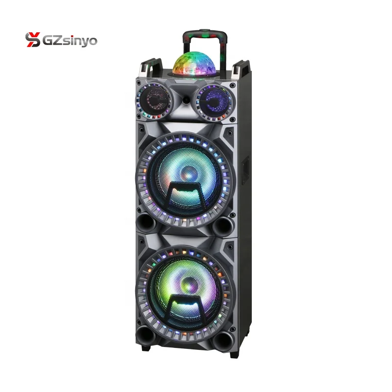 
double 10 inch wooden rechargeable party portable dj speakers with disco light 