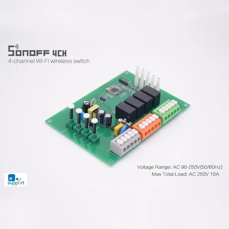 Sonoff 4CH R2 Smart WiFi Switch 4-Gang Wireless Switches Din Rail Mounting Home Automation on/off Phone remote control 10A/2200W