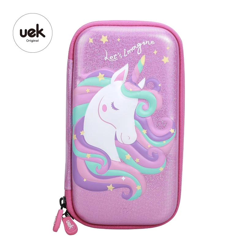 Uek kids cute sweet girls unicorn pencil box cat 3D pencil case animal children kawaii stationery